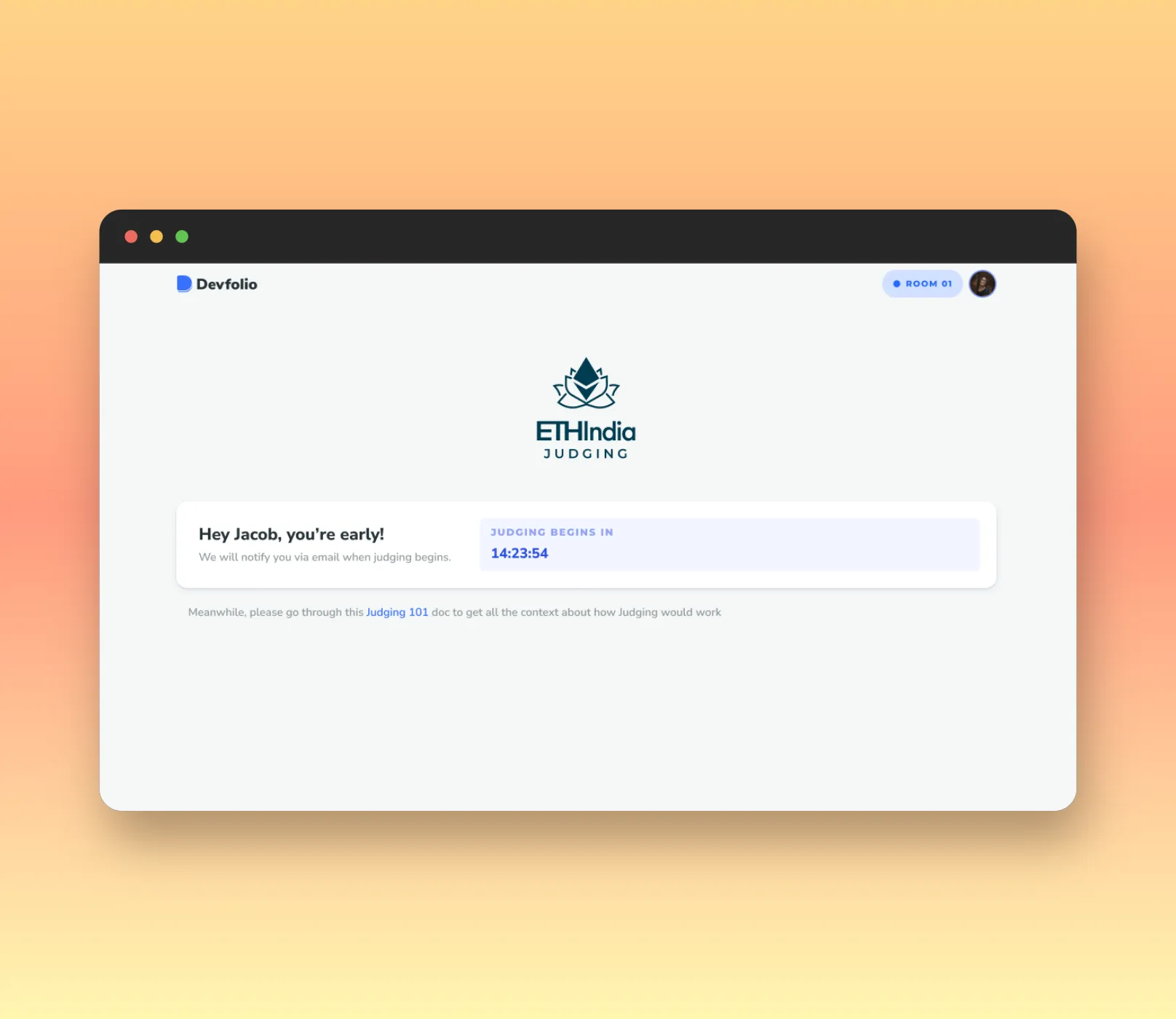 Judging dashboard landing page